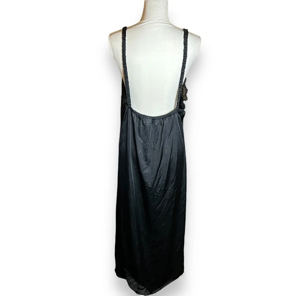 Vintage 1980s Black Lace Plus Size Maxi Split Front Slip Dress Size 3X - Picture 7 of 8